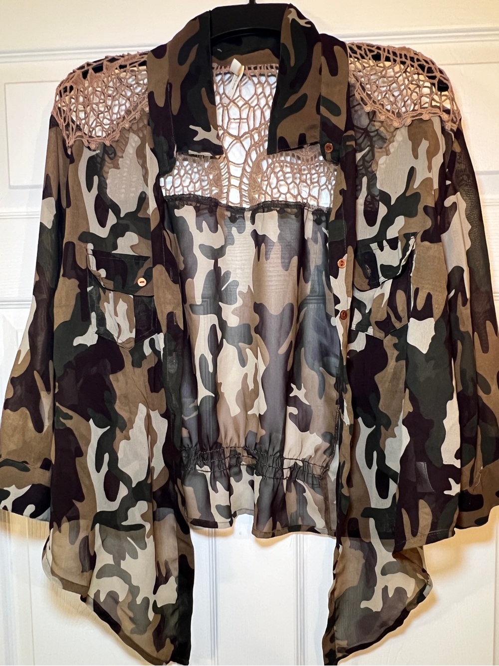 Truth NYC Women’s Sheer Camouflage Button-Down Blouse | Size: 1X